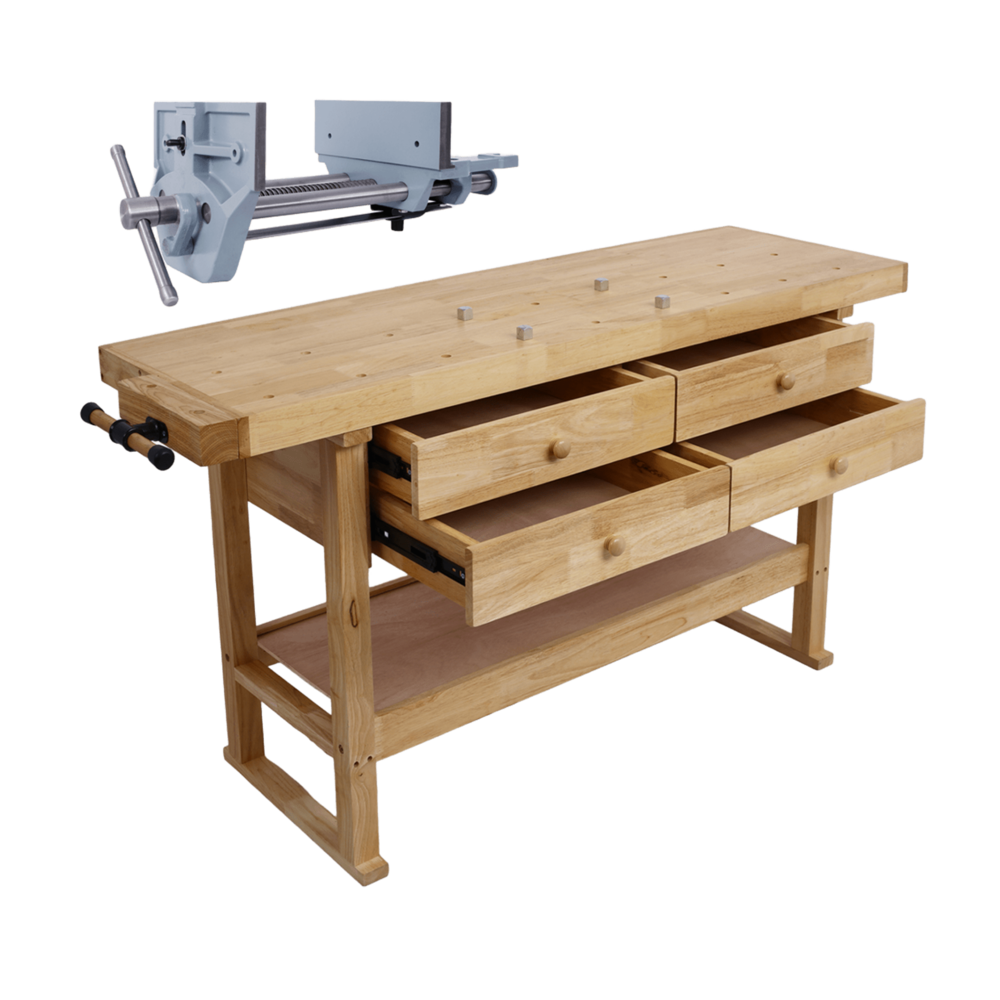 60 in. Wooden Workbench with 4 Drawers & Rapid Action Woodworking Vise 9 Inch Jaw Width_4Dock